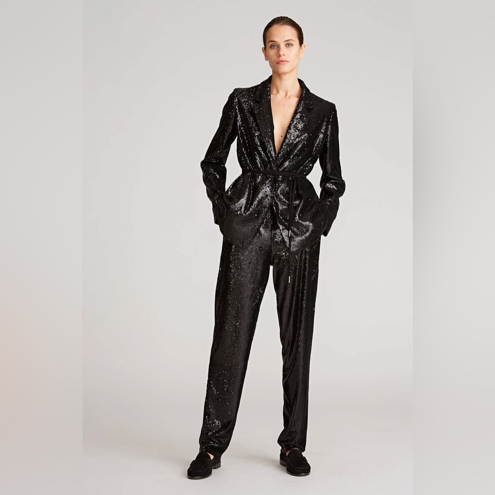 $1,030 Halston Black Sequined “Lucy” Pant Suit Size 0 Sold Out